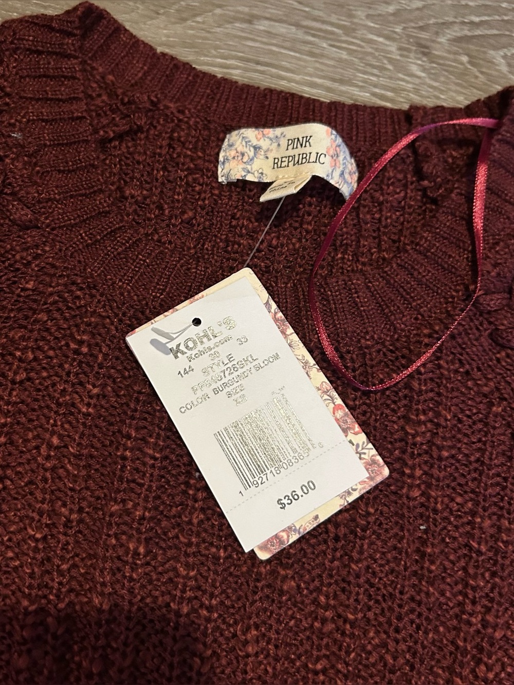 NWT XS Pink Republic Burgundy Knit Swetaer - Picture 3 of 7
